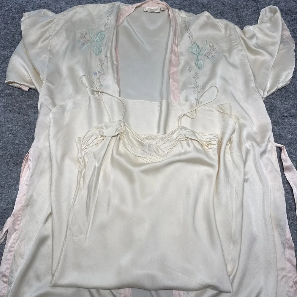 Vintage Victorias Secret silk robe slip dress set large embroidered coquette